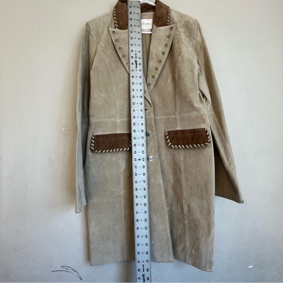 Margaret Godfrey Tan Beige Suede Leather Coat Sz 8 Western Boho - Picture 12 of 16